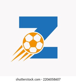 Initial Letter Z Football Logo Concept With Moving Football Icon. Soccer Logotype Symbol Vector Template