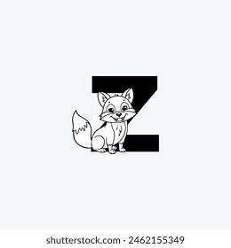 Initial Letter Z with Fox Logo Design. The fox is sporting a happy smile. letter Z and fox head vector illustration for icon, symbol or logo.
