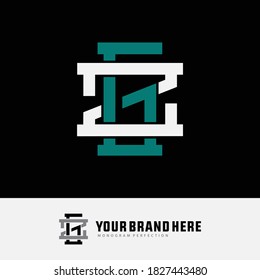 Initial letter Z, G, ZG or GZ overlapping, interlock, monogram logo, white and green color on black background