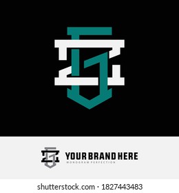 Initial letter Z, G, ZG or GZ overlapping, interlock, monogram logo, white and green color on black background