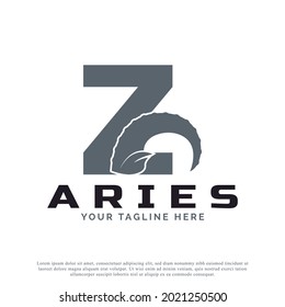 Initial Letter Z with Goat Ram Sheep Horn for Aries Logo Design Inspiration. Animal Logo Element Template