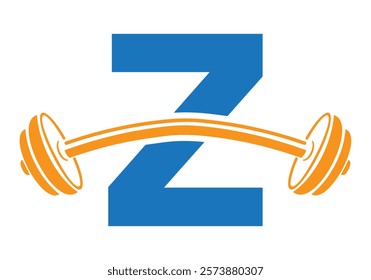 Initial Letter Z Gym Logo Design Concept With Straight and Curved Barbell Symbol. Fitness Sign, Bodybuilding, Workout Vector