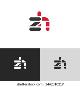 Initial Letter z h linked lowercase logo design template elements. Red letter Isolated on black white grey background. Suitable for business, consulting group company.