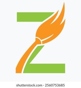 Initial Letter Z House Cleaning Logo Concept With Clean Brush Symbol Vector Template