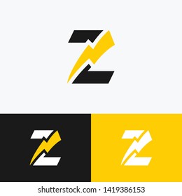 initial letter z icon logo design template with lightning - thunder - bolt - electric - vector