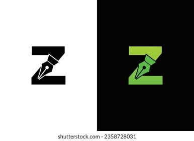 initial Letter Z ink pen logo design. Letter Z pen logo in modern style concept.