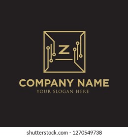initial letter Z inside square boxes line digital technology circuit pattern vector logo design for logo company isolated in black background colors