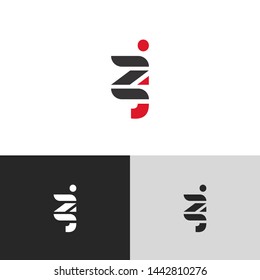 Initial Letter z j linked lowercase logo design template elements. Red letter Isolated on black white grey background. Suitable for business, consulting group company.