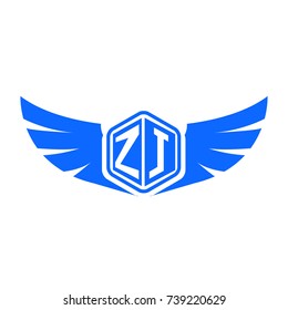 Initial Letter Z, J, ZJ Wings Design Logo with Blue Color