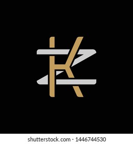 Initial letter Z and K, ZK, KZ, overlapping interlock logo, monogram line art style, silver gold on black background