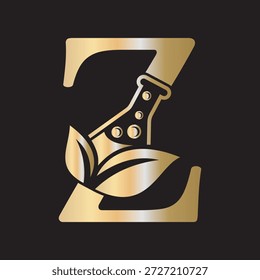 Diseño inicial del logotipo del laboratorio de la letra Z combinado con el símbolo del tubo de ensayo y de la hoja