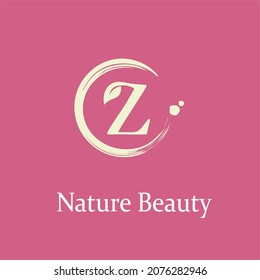 Letra inicial z con barra de brocha de hoja y círculo para la belleza de la naturaleza femenina Spa Salón estético Idea logotipo de negocios