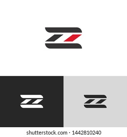 Initial Letter z and z linked lowercase logo design template elements. Red letter Isolated on black white grey background. Suitable for business, consulting group company.