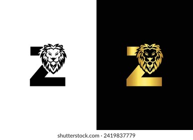 Initial Letter Z Lion Head , Elegant Luxury Logo Design Vector. Lion head inside letter Z Abstract, creative emblem for logotype, brand identity, company design.
