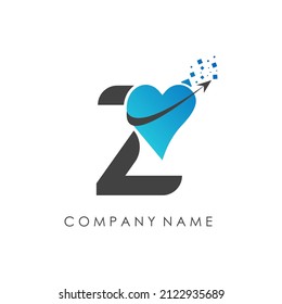 Logotipo de letra inicial Z con plantilla de vector de tipografía de signo de amor creativo. Diseño del logotipo de la letra abstracta Z