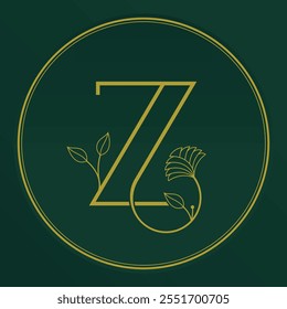 Initial letter Z logo decorated with ornamental plants, elegant minimalist, 100% editable vector EPS.