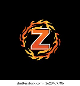 Initial Letter Z Logo Design inside Circle Fire or Flames