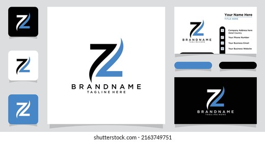 Plantilla vectorial de diseño del logotipo Z de la letra inicial. Diseño de logotipo Z creativo con plantilla de diseño de tarjeta de visita