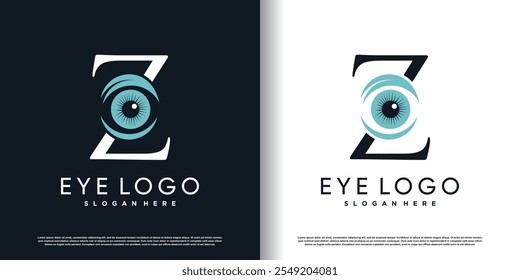 Plantilla inicial del diseño del logotipo de la letra Z con el Vector premium del concepto del ojo