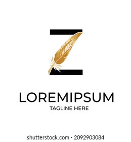 Initial letter Z logo with Feather Luxury gold