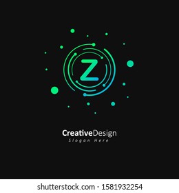Initial letter z logo with gradation green and blue color, Technology and digital abstract dot connection
