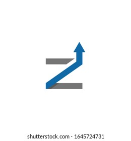 Initial letter Z logo with grow up shape for growing success business company, ui and ux, website or mobile application. Connected arrow up, growth, progress integrate and success concept.