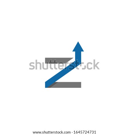Initial letter Z logo with grow up shape for growing success business company, ui and ux, website or mobile application. Connected arrow up, growth, progress integrate and success concept.