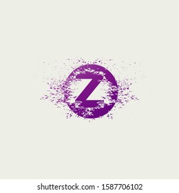 Initial  Letter Z Logo Icon Abstract Circle Ink Splatter. Purple Violet ink splash  with letter logo icon on circle shape.