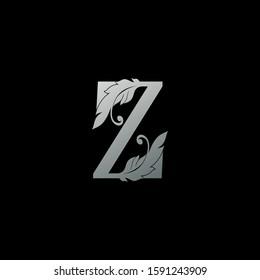 Initial  Letter Z Logo Icon Luxury Feather. Monogram silver design concept  luxury feather element and letter logo icon for corporate, lawyer, notary, firm and more brand identity.