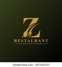 Initial Letter Z Logo with Spoon And Fork for Restaurant logo Template. Editable file EPS10.