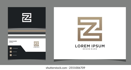 Logotipo inicial de la letra Z con el cuadrado y el concepto de la tarjeta de visita. Vector de Premium