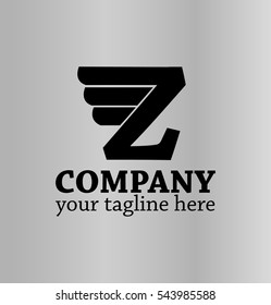 Initial Letter Z Logo With Vector Wings Icon Black