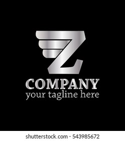 Initial Letter Z Logo With Vector Wings Icon Black On Black or Dark Background