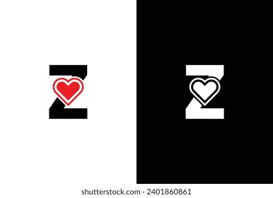 Initial Letter Z Love Logo Design. Letter Z Valentine logos vector, modern logo, Logo Designs Vector Illustration Template.