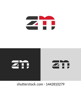 Initial Letter z m linked lowercase logo design template elements. Red letter Isolated on black white grey background. Suitable for business, consulting group company.