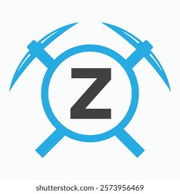 Initial Letter Z Mining Logo Combine With Pickaxe Symbol Vector Template