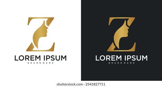 Initial letter Z monogram logo design and silhouette of a woman's face. Premium Vector