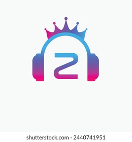 Letra inicial Z Logo de la música, logotipo de la música Corona Auriculares Símbolo Logo Icono Vector Plantilla