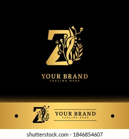 Initial letter Z with natural logo vector concept element, letter Z logo with floral ornament.