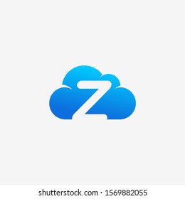 initial letter Z negative space in Sky Cloud, Technology Hosting Domain BlockChain Server Logo Design - Vector