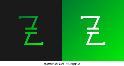 Initial Letter Z or Number Logo 7 with Line Style and Minimalist Concept in Green Gradient for Your Business Identity. Z and Seven Logo