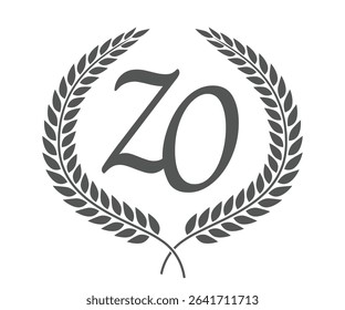 Initial letter Z and O, ZO monogram logo design with laurel wreath. Luxury calligraphy font.
