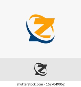 initial letter z with oval swirl in blue and orange. logo template for company and business