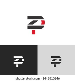 Initial Letter z p linked lowercase logo design template elements. Red letter Isolated on black white grey background. Suitable for business, consulting group company.