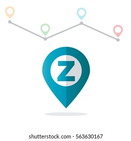 Initial Letter Z With Pin Location Logo on Maps