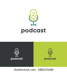 Initial letter Z Podcast audio record logo design vector. Modern flat minimalist concept