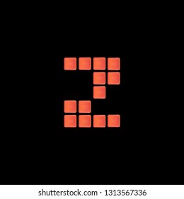 Initial Letter Z with red metallic texture, trendy, 3d glossy, metal texture, rectangle shape, pixel style based alphabet logo for company identity, isolated on black background.