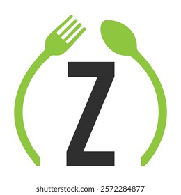 Initial Letter Z Restaurant Logo Design Concept With Spoon and Fork Symbol Vector Template