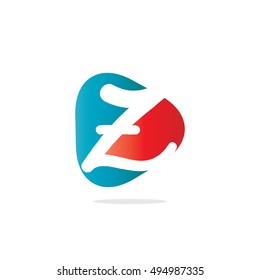 Initial Letter Z Rounded Triangle Logo Blue Red