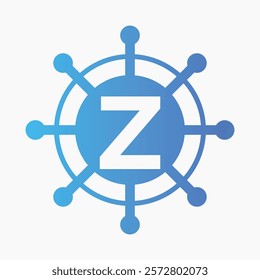 Initial Letter Z Sailing Logo Design Vector Template Concept with Steering Ship Symbol